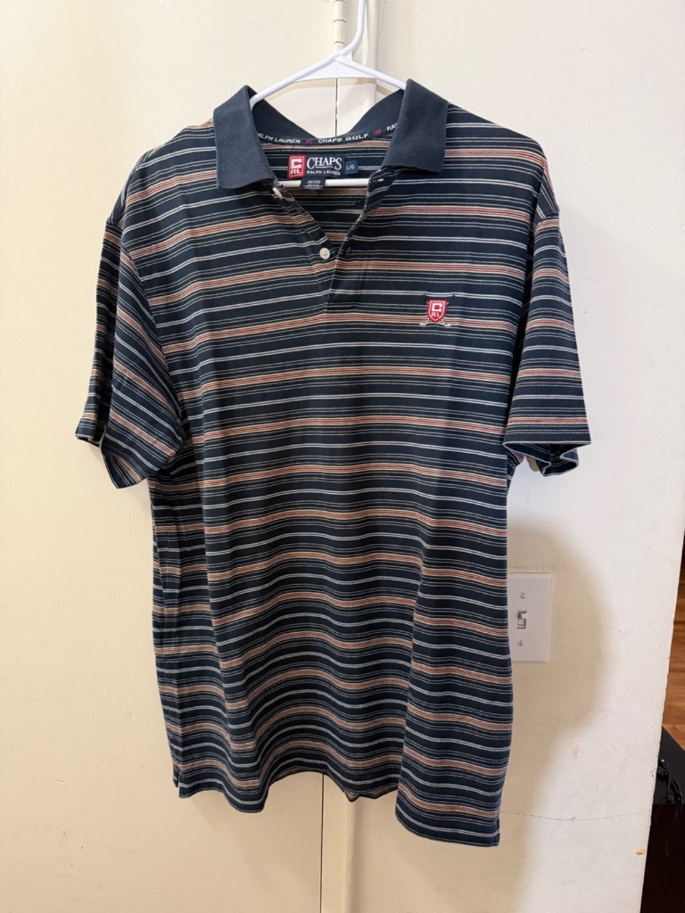 Chaps Ralph lauren Navy Striped Polo Shirt Large